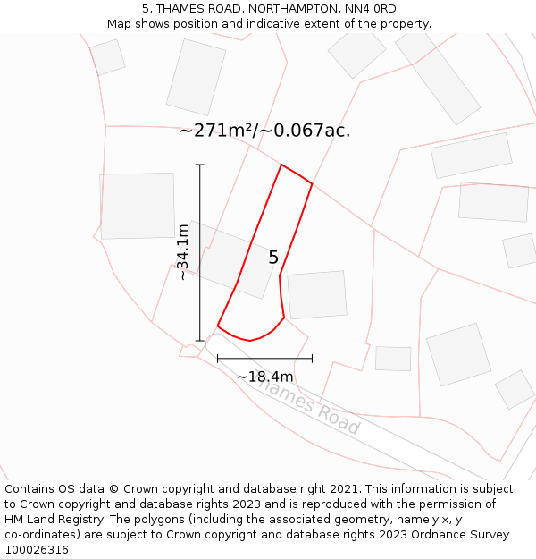 5, THAMES ROAD, NORTHAMPTON, NN4 0RD: Plot and title map