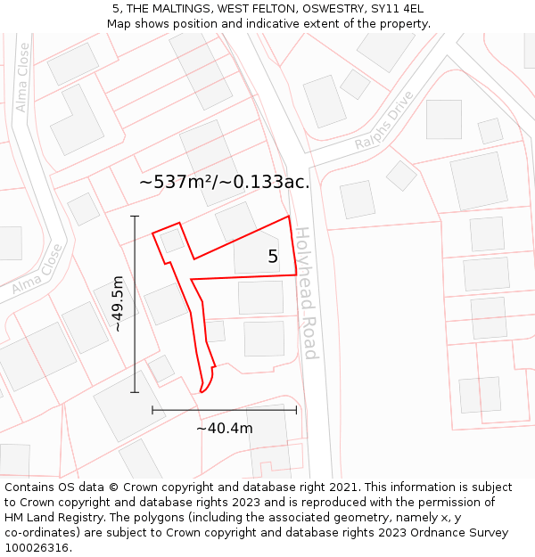 5, THE MALTINGS, WEST FELTON, OSWESTRY, SY11 4EL: Plot and title map
