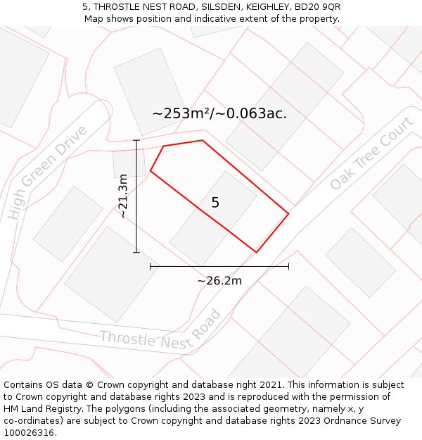 5, THROSTLE NEST ROAD, SILSDEN, KEIGHLEY, BD20 9QR: Plot and title map