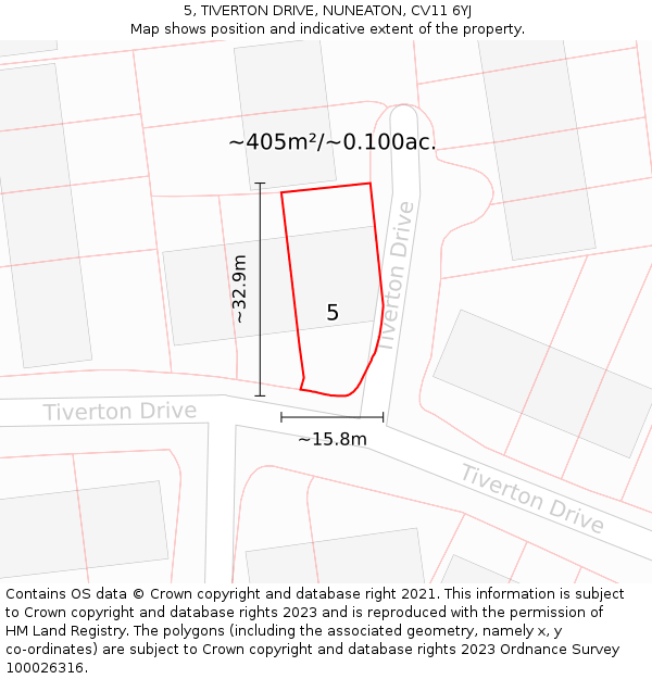 5, TIVERTON DRIVE, NUNEATON, CV11 6YJ: Plot and title map