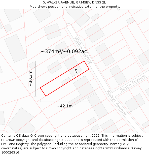 5, WALKER AVENUE, GRIMSBY, DN33 2LJ: Plot and title map