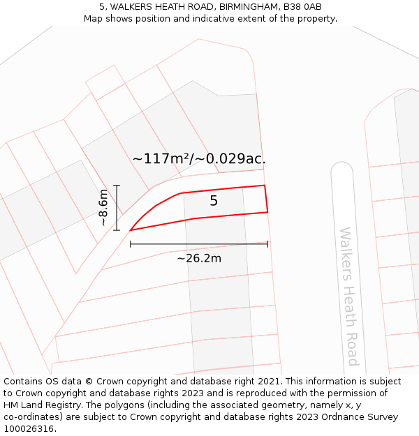 5, WALKERS HEATH ROAD, BIRMINGHAM, B38 0AB: Plot and title map