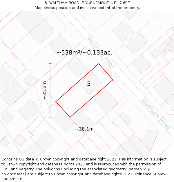 5, WALTHAM ROAD, BOURNEMOUTH, BH7 6PE: Plot and title map