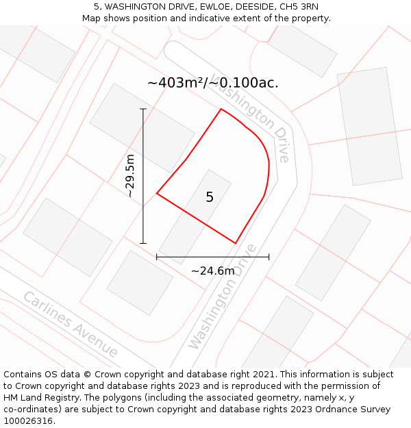 5, WASHINGTON DRIVE, EWLOE, DEESIDE, CH5 3RN: Plot and title map