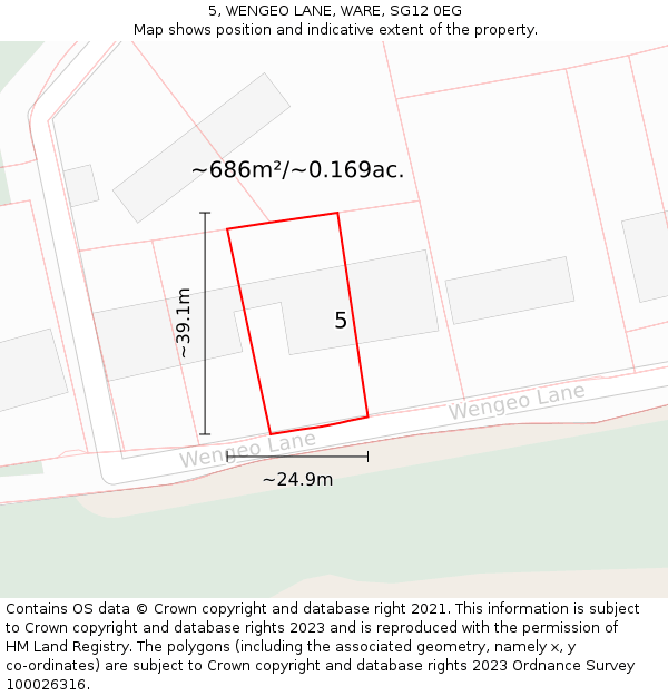 5, WENGEO LANE, WARE, SG12 0EG: Plot and title map
