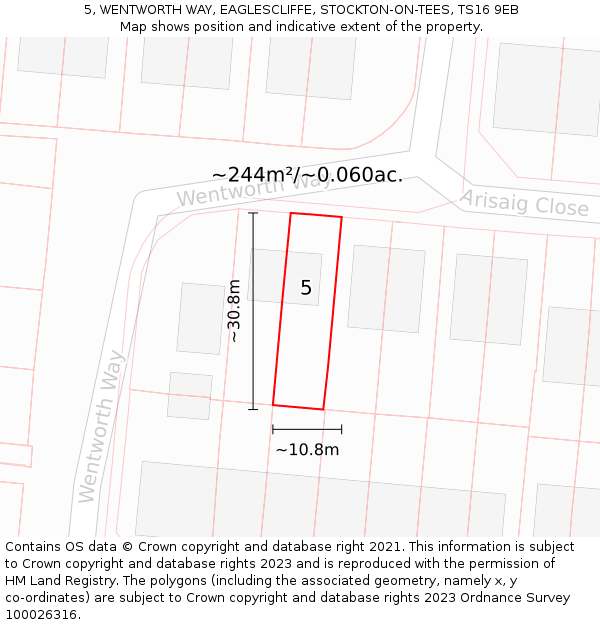 5, WENTWORTH WAY, EAGLESCLIFFE, STOCKTON-ON-TEES, TS16 9EB: Plot and title map