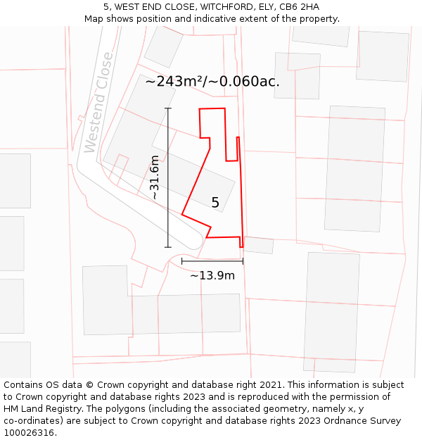 5, WEST END CLOSE, WITCHFORD, ELY, CB6 2HA: Plot and title map