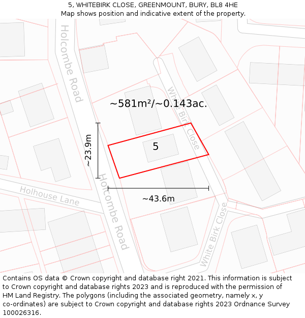 5, WHITEBIRK CLOSE, GREENMOUNT, BURY, BL8 4HE: Plot and title map