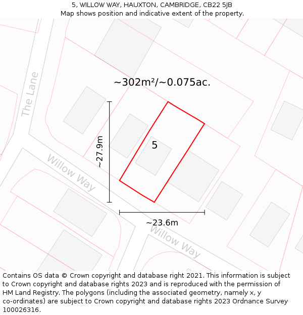 5, WILLOW WAY, HAUXTON, CAMBRIDGE, CB22 5JB: Plot and title map