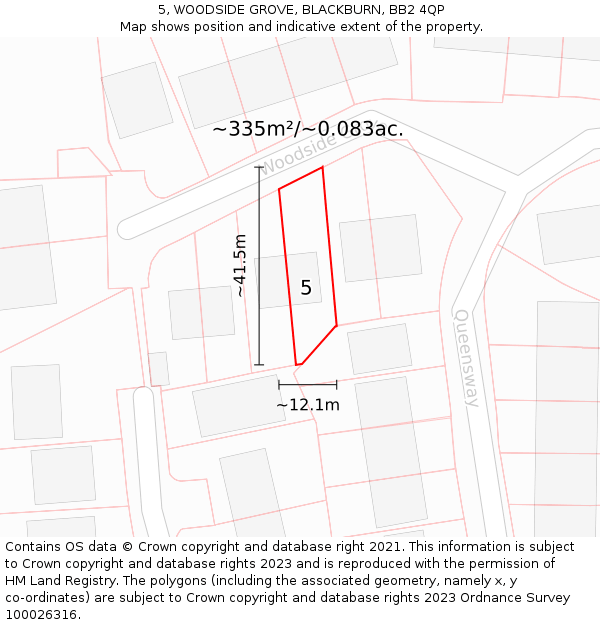 5, WOODSIDE GROVE, BLACKBURN, BB2 4QP: Plot and title map