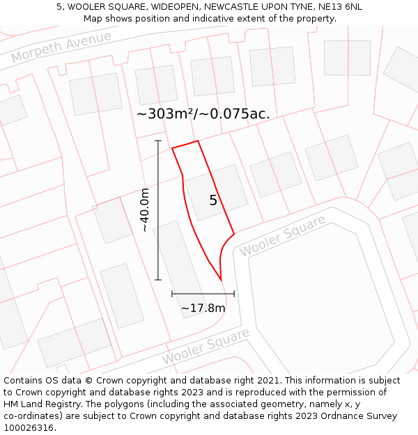 5, WOOLER SQUARE, WIDEOPEN, NEWCASTLE UPON TYNE, NE13 6NL: Plot and title map