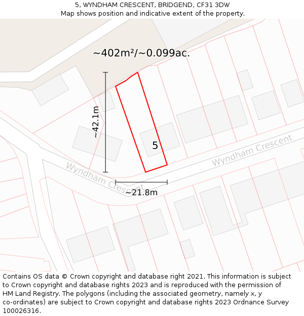 5, WYNDHAM CRESCENT, BRIDGEND, CF31 3DW: Plot and title map