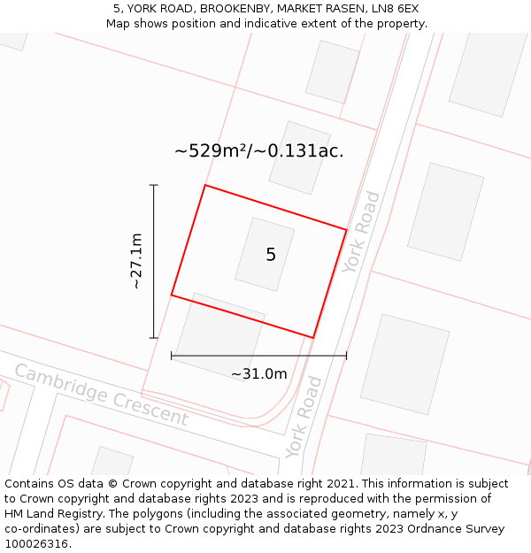5, YORK ROAD, BROOKENBY, MARKET RASEN, LN8 6EX: Plot and title map