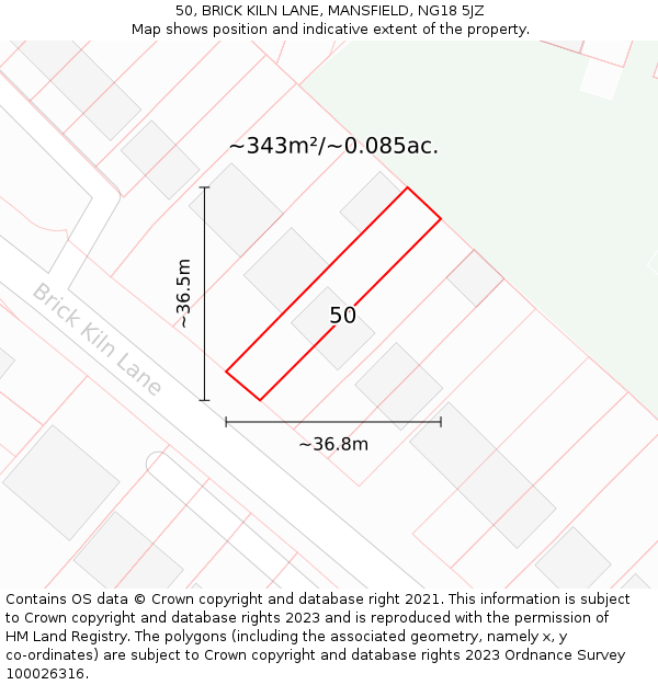 50, BRICK KILN LANE, MANSFIELD, NG18 5JZ: Plot and title map