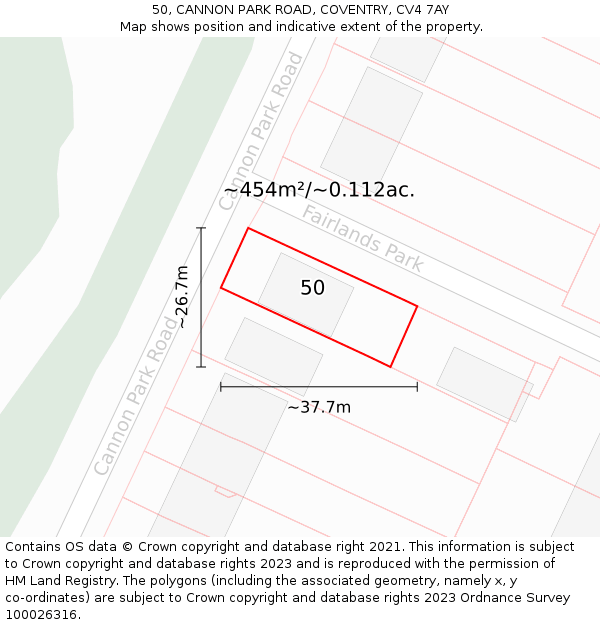 50, CANNON PARK ROAD, COVENTRY, CV4 7AY: Plot and title map
