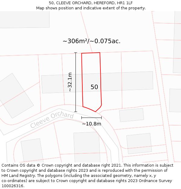 50, CLEEVE ORCHARD, HEREFORD, HR1 1LF: Plot and title map