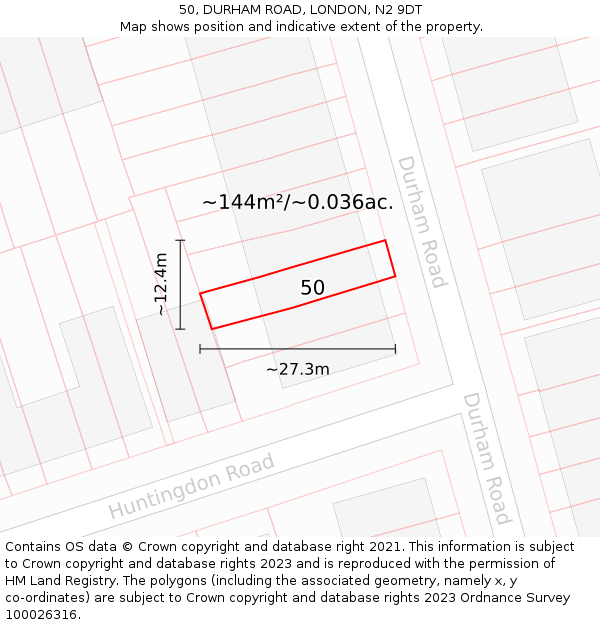 50, DURHAM ROAD, LONDON, N2 9DT: Plot and title map