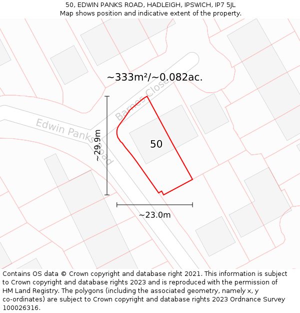 50, EDWIN PANKS ROAD, HADLEIGH, IPSWICH, IP7 5JL: Plot and title map