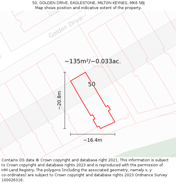 50, GOLDEN DRIVE, EAGLESTONE, MILTON KEYNES, MK6 5BJ: Plot and title map