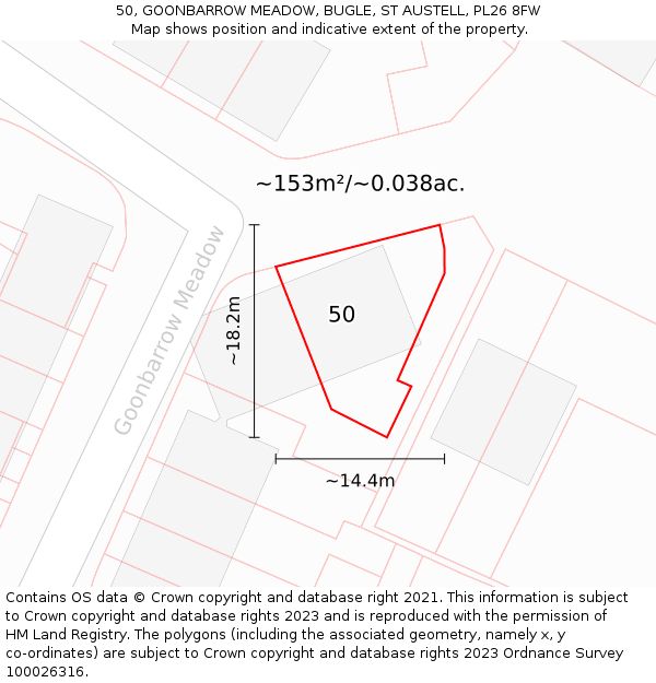 50, GOONBARROW MEADOW, BUGLE, ST AUSTELL, PL26 8FW: Plot and title map