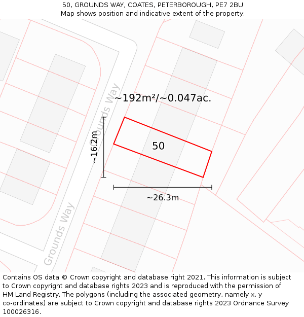 50, GROUNDS WAY, COATES, PETERBOROUGH, PE7 2BU: Plot and title map