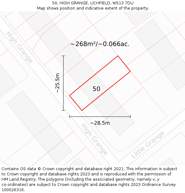 50, HIGH GRANGE, LICHFIELD, WS13 7DU: Plot and title map