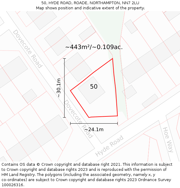 50, HYDE ROAD, ROADE, NORTHAMPTON, NN7 2LU: Plot and title map
