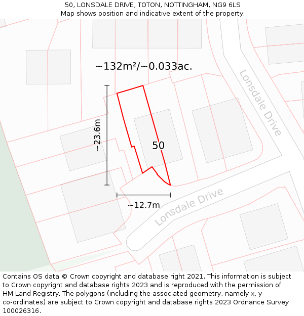 50, LONSDALE DRIVE, TOTON, NOTTINGHAM, NG9 6LS: Plot and title map
