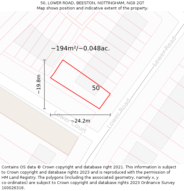 50, LOWER ROAD, BEESTON, NOTTINGHAM, NG9 2GT: Plot and title map