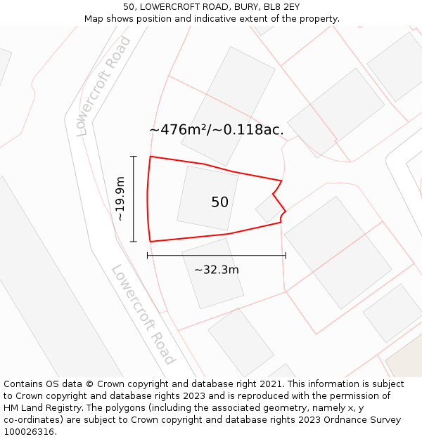 50, LOWERCROFT ROAD, BURY, BL8 2EY: Plot and title map