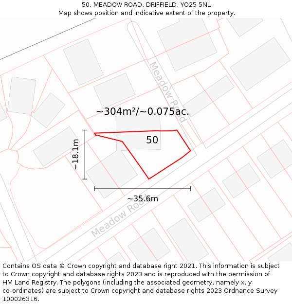 50, MEADOW ROAD, DRIFFIELD, YO25 5NL: Plot and title map