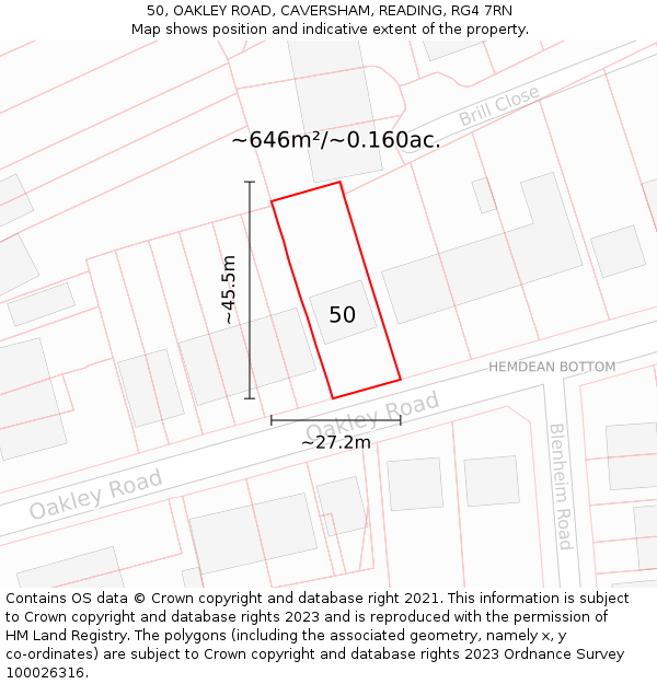 50, OAKLEY ROAD, CAVERSHAM, READING, RG4 7RN: Plot and title map