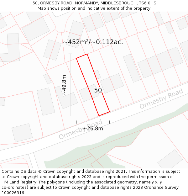 50, ORMESBY ROAD, NORMANBY, MIDDLESBROUGH, TS6 0HS: Plot and title map