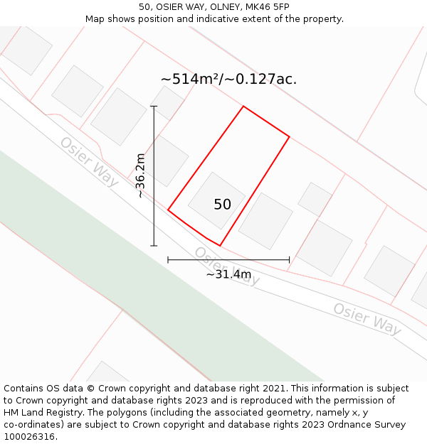 50, OSIER WAY, OLNEY, MK46 5FP: Plot and title map