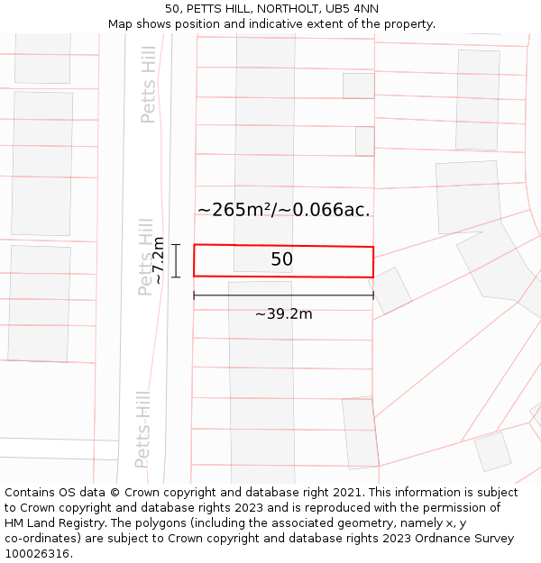 50, PETTS HILL, NORTHOLT, UB5 4NN: Plot and title map