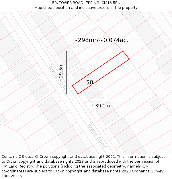 50, TOWER ROAD, EPPING, CM16 5EN: Plot and title map