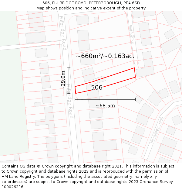 506, FULBRIDGE ROAD, PETERBOROUGH, PE4 6SD: Plot and title map
