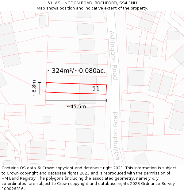 51, ASHINGDON ROAD, ROCHFORD, SS4 1NH: Plot and title map