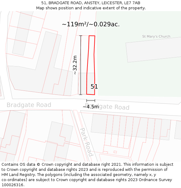 51, BRADGATE ROAD, ANSTEY, LEICESTER, LE7 7AB: Plot and title map