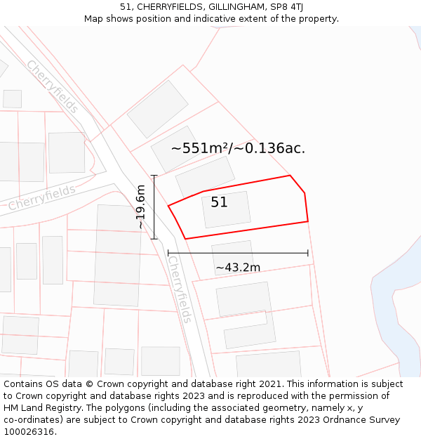 51, CHERRYFIELDS, GILLINGHAM, SP8 4TJ: Plot and title map