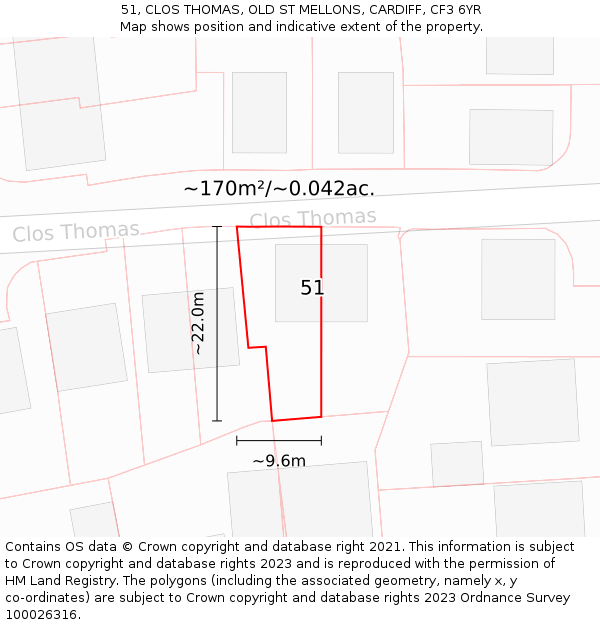 51, CLOS THOMAS, OLD ST MELLONS, CARDIFF, CF3 6YR: Plot and title map