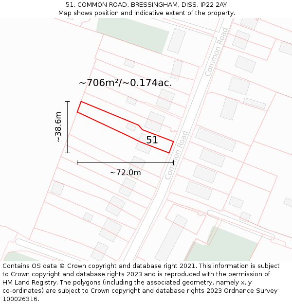 51, COMMON ROAD, BRESSINGHAM, DISS, IP22 2AY: Plot and title map