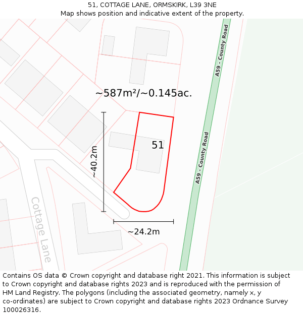 51, COTTAGE LANE, ORMSKIRK, L39 3NE: Plot and title map
