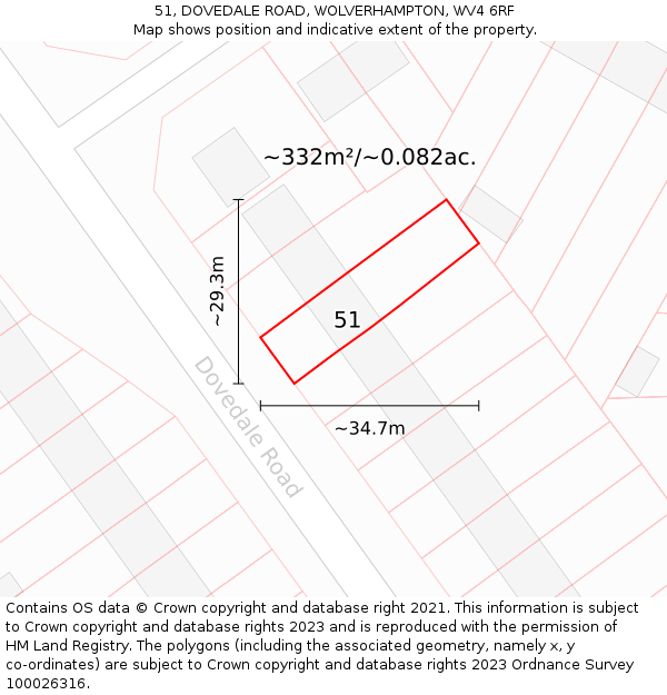 51, DOVEDALE ROAD, WOLVERHAMPTON, WV4 6RF: Plot and title map