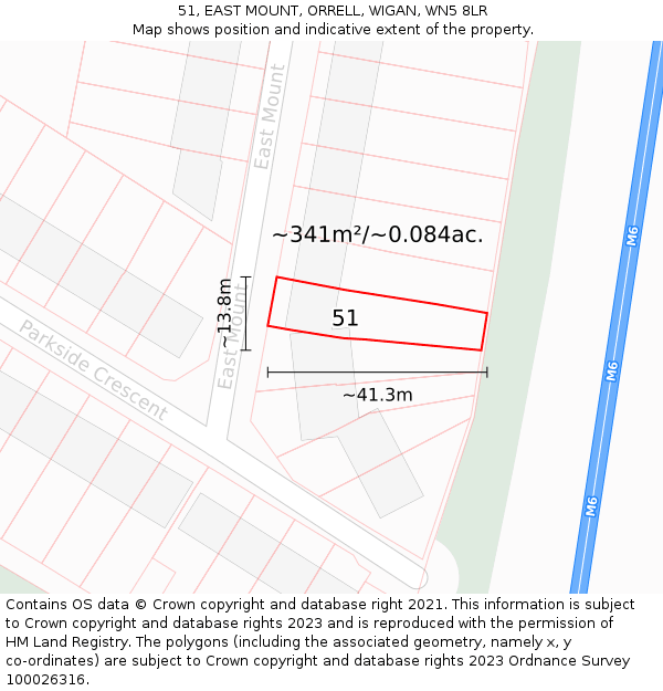 51, EAST MOUNT, ORRELL, WIGAN, WN5 8LR: Plot and title map