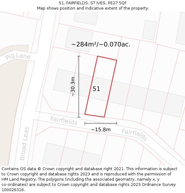 51, FAIRFIELDS, ST IVES, PE27 5QF: Plot and title map