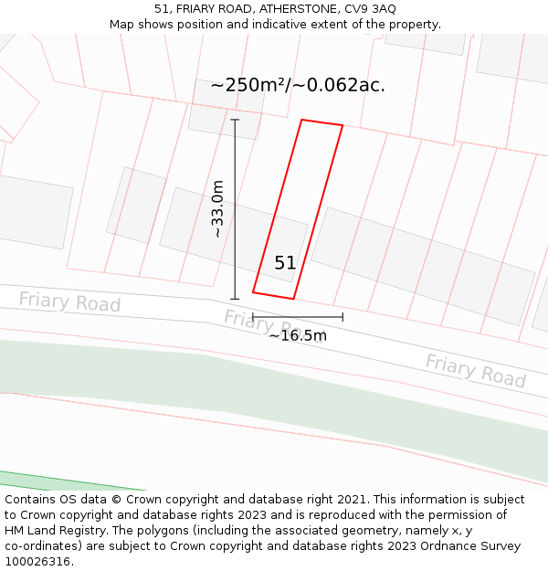 51, FRIARY ROAD, ATHERSTONE, CV9 3AQ: Plot and title map
