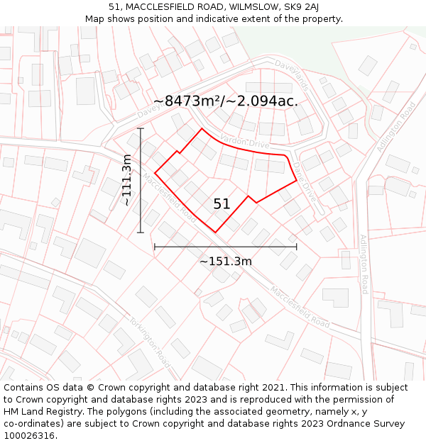 51, MACCLESFIELD ROAD, WILMSLOW, SK9 2AJ: Plot and title map