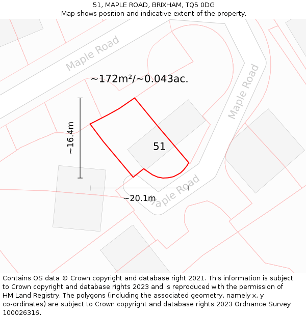 51, MAPLE ROAD, BRIXHAM, TQ5 0DG: Plot and title map