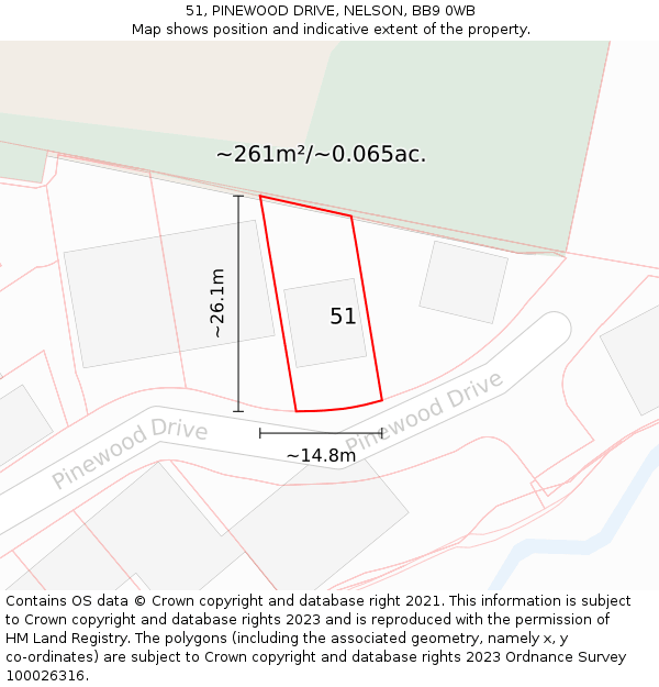 51, PINEWOOD DRIVE, NELSON, BB9 0WB: Plot and title map